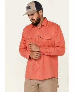 HOOey Men's Solid Watermelon Habitat Sol Long Sleeve Snap Western Shirt  Pink