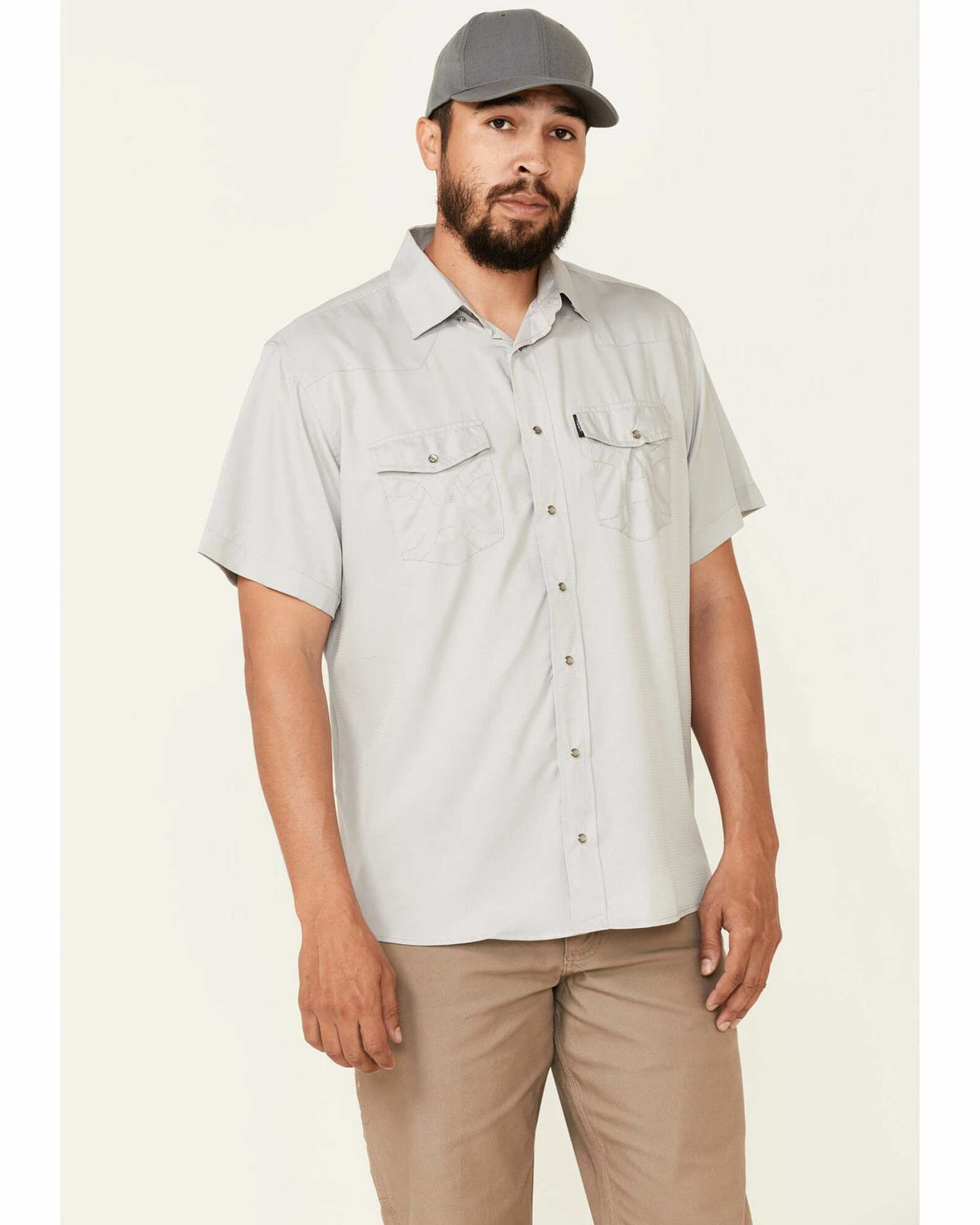 HOOey Men's Solid Light Grey Habitat Sol Short Sleeve Snap Western Shirt 3 HOOey Men's Solid Light Grey Habitat Sol Short Sleeve Snap Western Shirt