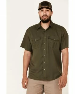 HOOey Men's Solid Olive Habitat Sol Short Sleeve Snap Western Shirt 