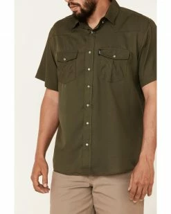 HOOey Men's Solid Olive Habitat Sol Short Sleeve Snap Western Shirt  -Hooey Shop 2000337218 341 P3