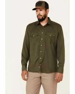 HOOey Men's Solid Olive Habitat Sol Long Sleeve Snap Western Shirt  -Hooey Shop 2000337219 341 P1 1