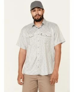 HOOey Men's Light Grey Print Habitat Sol Short Sleeve Snap Western Shirt 