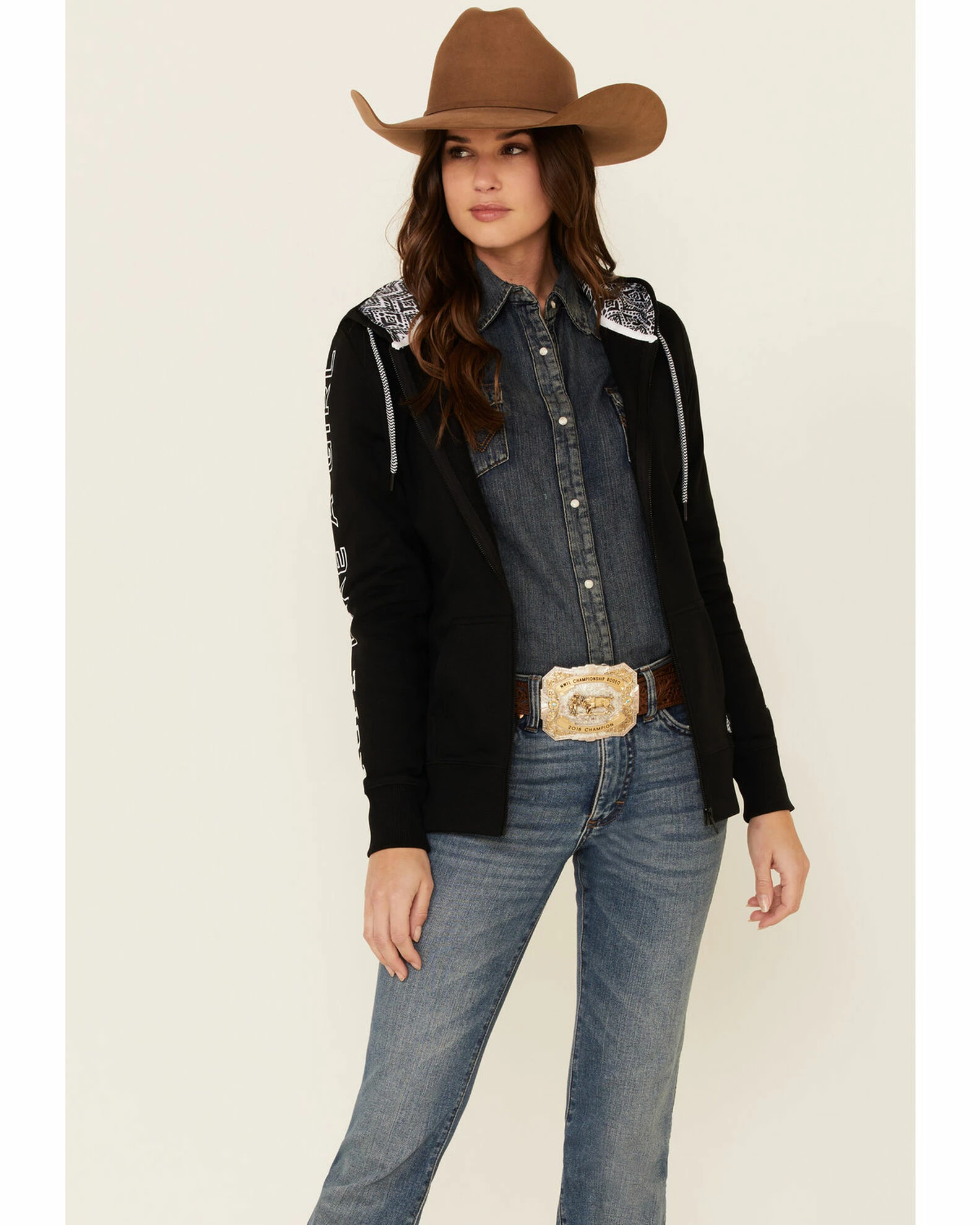 HOOey Women's Black Rope Like A Girl Zip-Up Hooded Sweatshirt 3 HOOey Women's Black Rope Like A Girl Zip-Up Hooded Sweatshirt