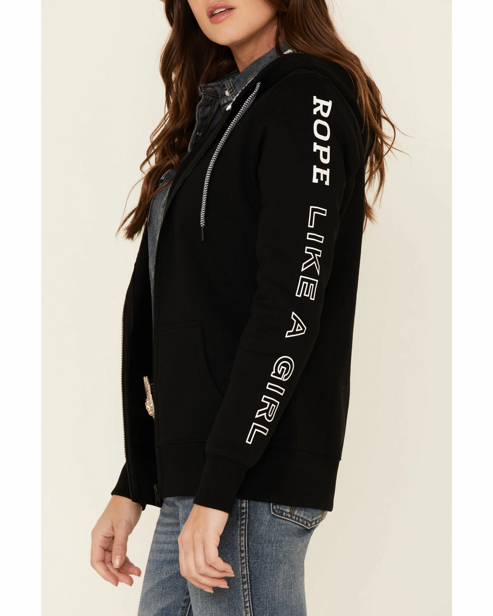 HOOey Women's Black Rope Like A Girl Zip-Up Hooded Sweatshirt 5 HOOey Women's Black Rope Like A Girl Zip-Up Hooded Sweatshirt - Image 3