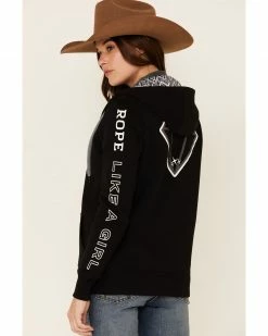 HOOey Women's Black Rope Like A Girl Zip-Up Hooded Sweatshirt 10 HOOey Women's Black Rope Like A Girl Zip-Up Hooded Sweatshirt -Hooey Shop 2000337862 001 P4
