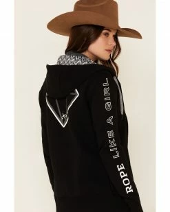 HOOey Women's Black Rope Like A Girl Zip-Up Hooded Sweatshirt 11 HOOey Women's Black Rope Like A Girl Zip-Up Hooded Sweatshirt -Hooey Shop 2000337862 001 P5