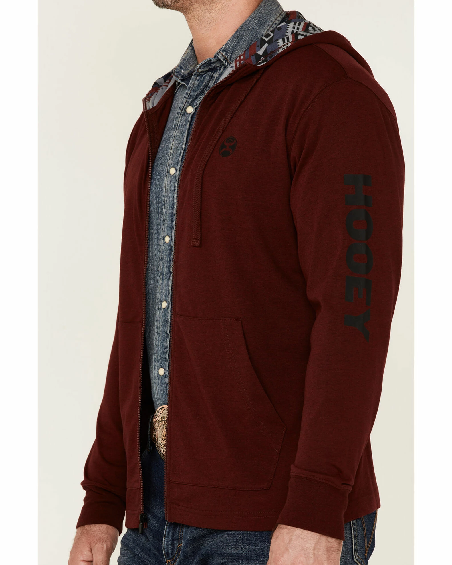 HOOEY Men's Maroon Light Weight Logo Zip Hooded Sweatshirt 5 HOOEY Men's Maroon Light Weight Logo Zip Hooded Sweatshirt - Image 3
