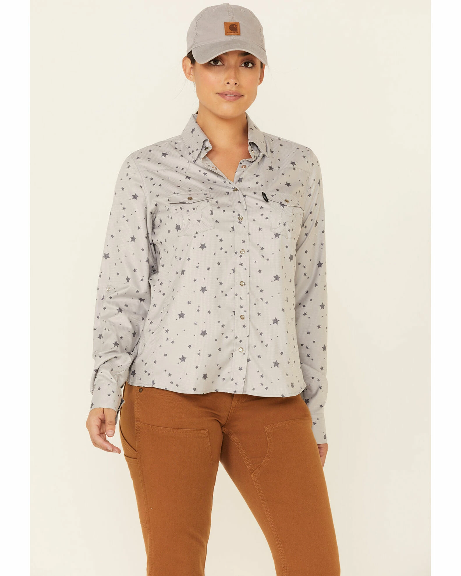 HOOey Women's Grey Star Print Habitat Sol Lightweight Long Sleeve Snap Western Core Shirt 3 HOOey Women's Grey Star Print Habitat Sol Lightweight Long Sleeve Snap Western Core Shirt