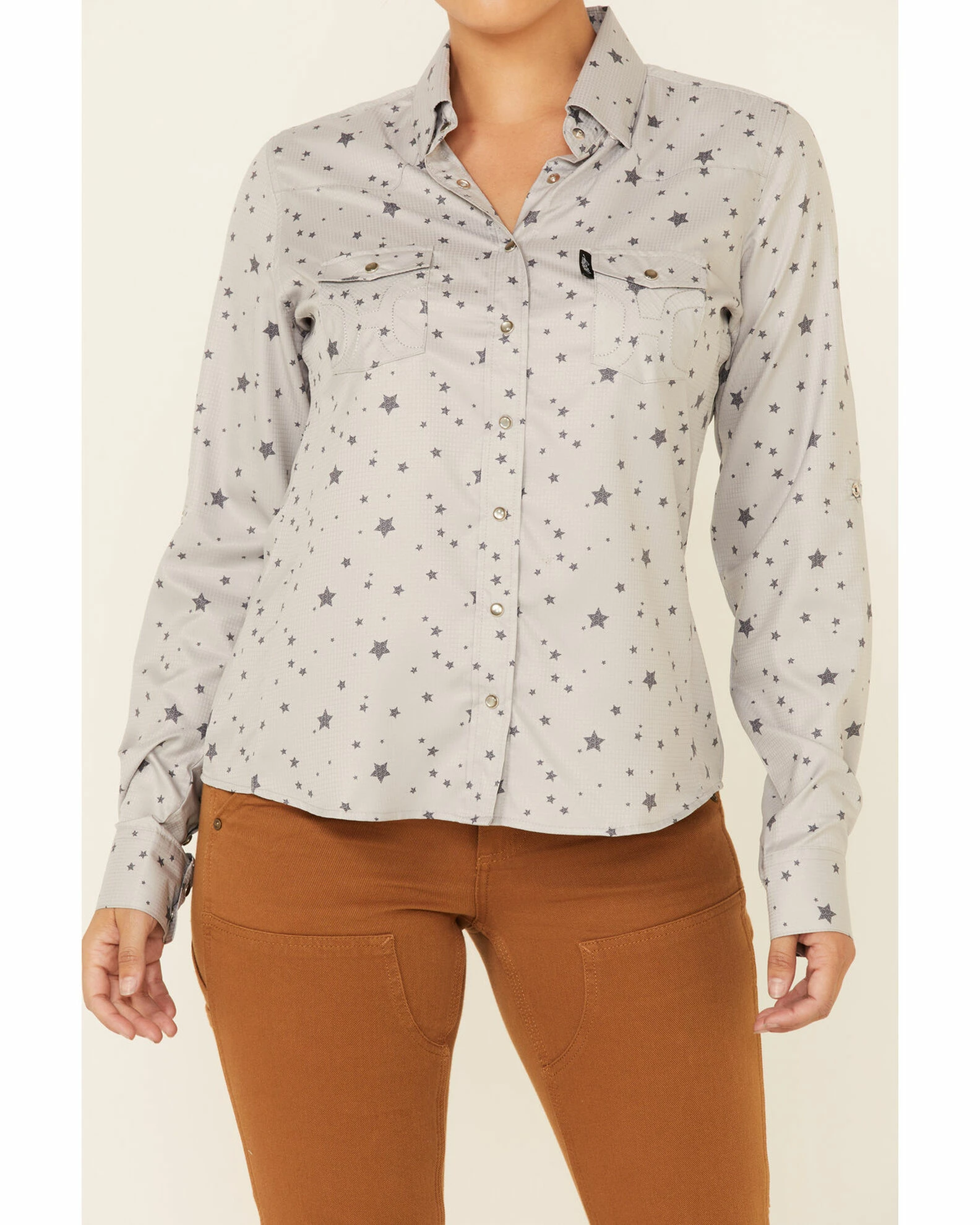 HOOey Women's Grey Star Print Habitat Sol Lightweight Long Sleeve Snap Western Core Shirt 5 HOOey Women's Grey Star Print Habitat Sol Lightweight Long Sleeve Snap Western Core Shirt - Image 3
