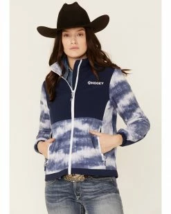HOOey Women's Navy White Solid Print Color-Block Zip-Front Tech Jacket  -Hooey Shop 2000345373 410 P1 1