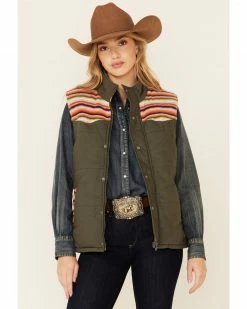 Hooey Women's Green Serape Yoke Button Vest