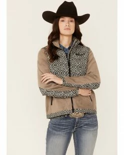 HOOey Women's Tan Solid Diamond Print Color-Block Zip-Front Tech Jacket  -Hooey Shop 2000345379 280 P1 1