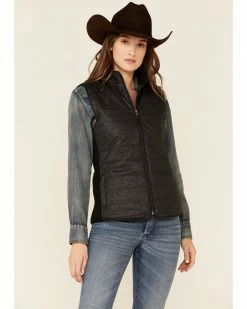 Hooey Women's Black Snake Print Quilted Zip-Front Softshell Vest