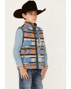 HOOey Boys' Southwestern Print Reversible Zip-Front Vest Charcoal