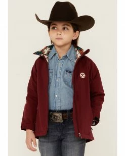 Hooey Girls' Burgundy Softshell Zip-Front Logo Jacket 