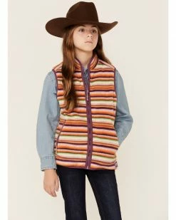 HOOey Girls' Serape Print Reversible Zip-Front Fleece Vest