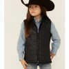 Hooey Girls' Black Snake Print Quilted Zip-Front Softshell Vest