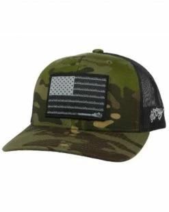 HOOey Men's Green Camo & Black Flag Patch Mesh-Back Trucker Cap 