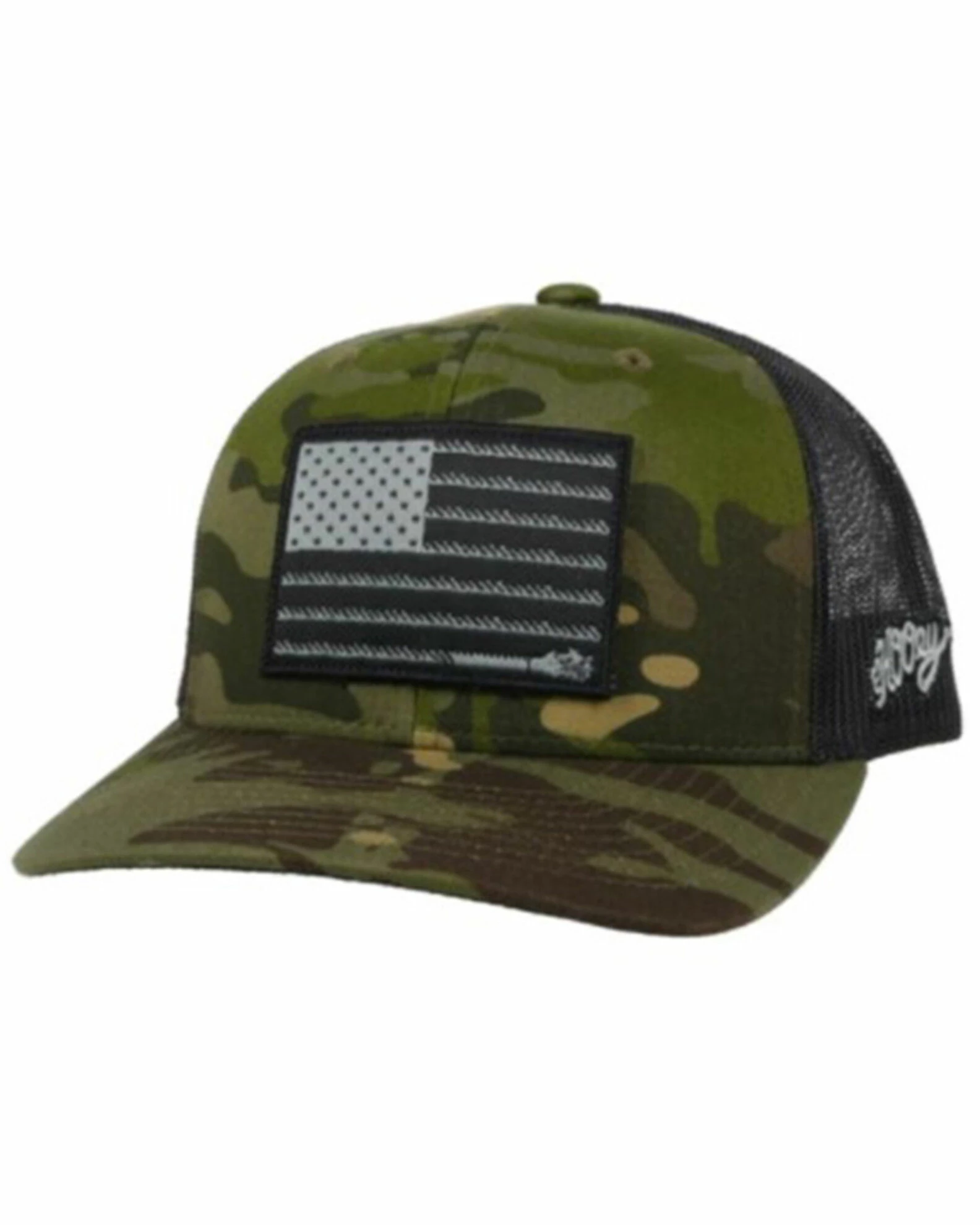 HOOey Men's Green Camo & Black Flag Patch Mesh-Back Trucker Cap 3 HOOey Men's Green Camo & Black Flag Patch Mesh-Back Trucker Cap