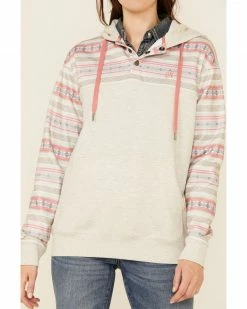 HOOey Women's Southwestern Print Button Down Hoodie Oatmeal -Hooey Shop 2000346693 104 P3
