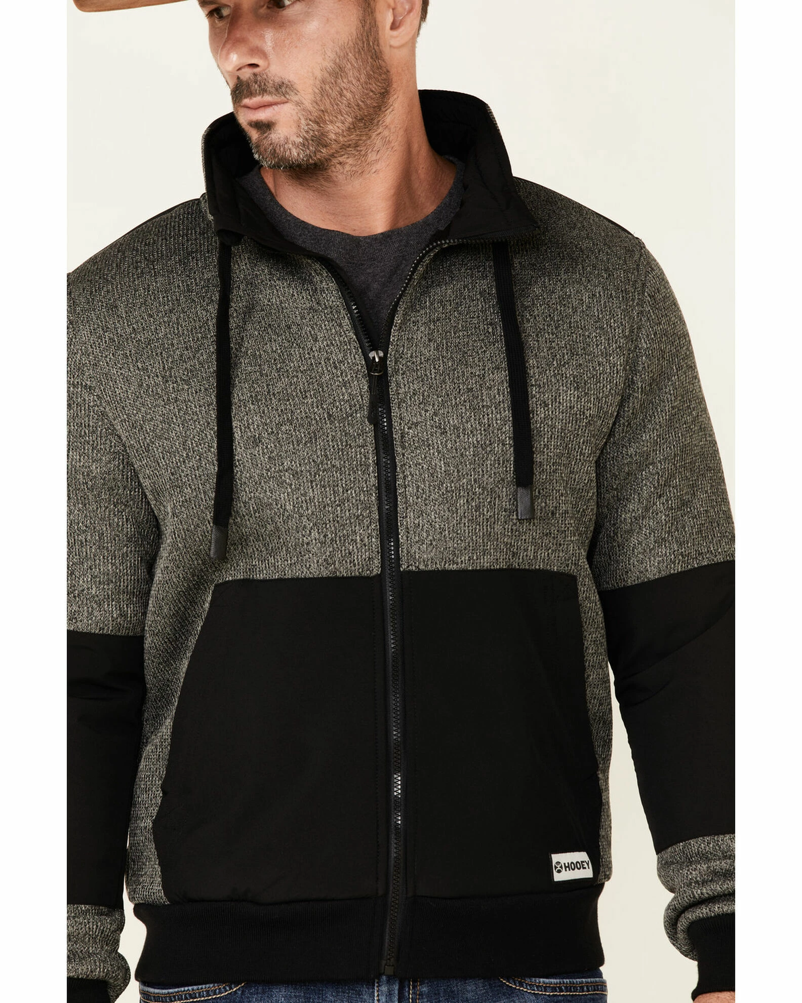 HOOey Men's Grey & Black Tech Fleece Zip-Front Jacket 5 HOOey Men's Grey & Black Tech Fleece Zip-Front Jacket - Image 3