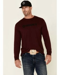 HOOey Men's Burgundy Lock-Up Logo Graphic Long Sleeve T-Shirt 