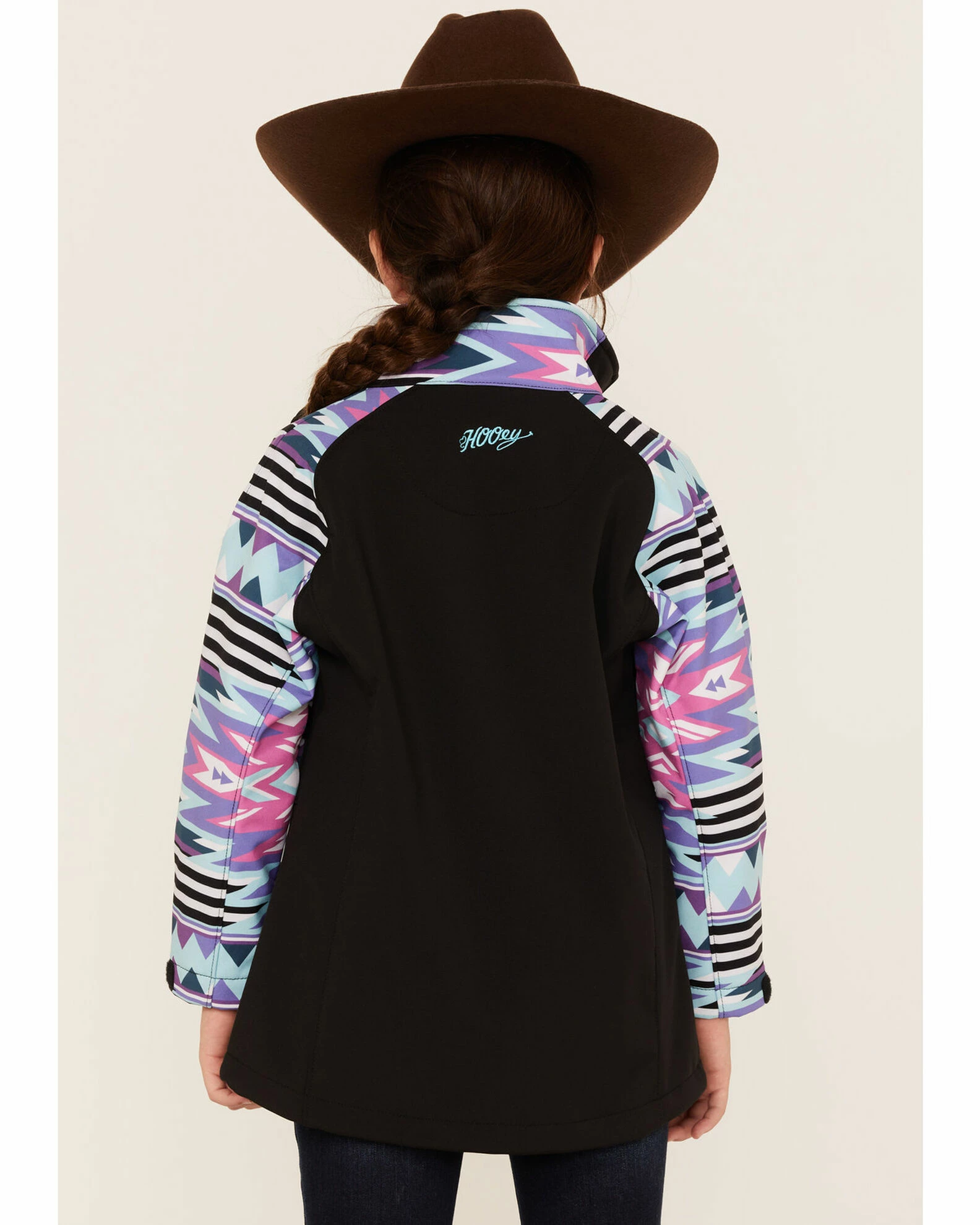 HOOey Girls' Southwestern Print Sleeve Zip-Front Softshell Jacket Black 6 HOOey Girls' Southwestern Print Sleeve Zip-Front Softshell Jacket Black - Image 4