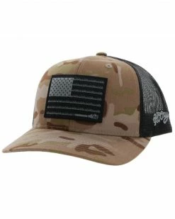 HOOey Men's Camo Liberty Roper Flag Patch Mesh Back Trucker Cap