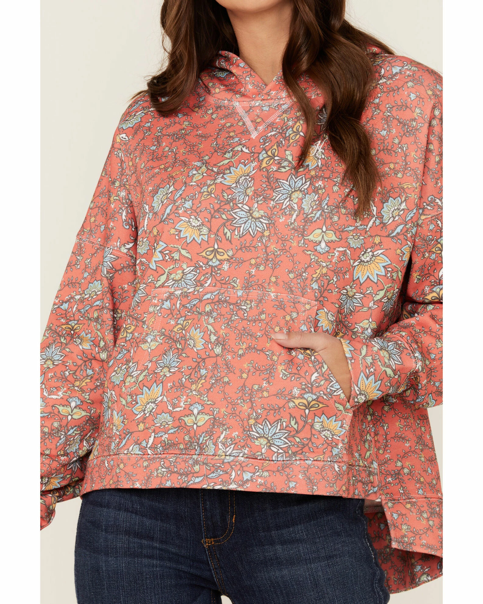Hooey Women's Oversized Allover Floral Print Red Pullover Hoodie 5 Hooey Women's Oversized Allover Floral Print Red Pullover Hoodie - Image 3