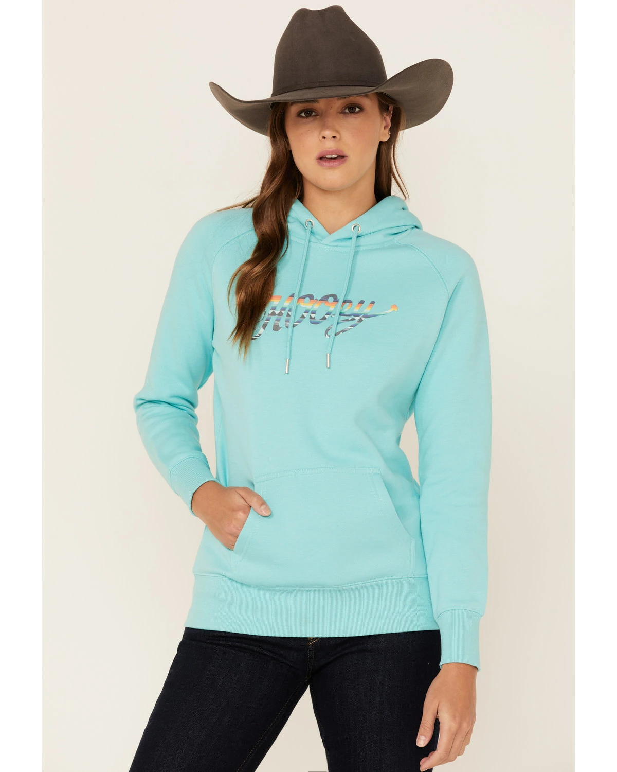 Hooey Women's Solid Serape Logo Pullover Sweatshirt Hoodie Teal 7 Hooey Women's Solid Serape Logo Pullover Sweatshirt Hoodie Teal - Image 5