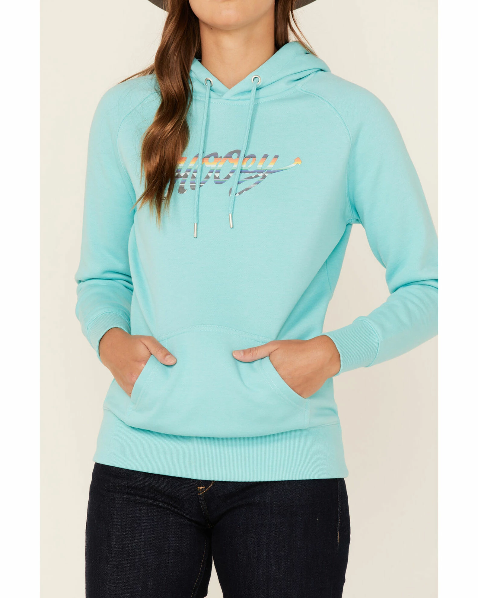 Hooey Women's Solid Serape Logo Pullover Sweatshirt Hoodie Teal 4 Hooey Women's Solid Serape Logo Pullover Sweatshirt Hoodie Teal - Image 2