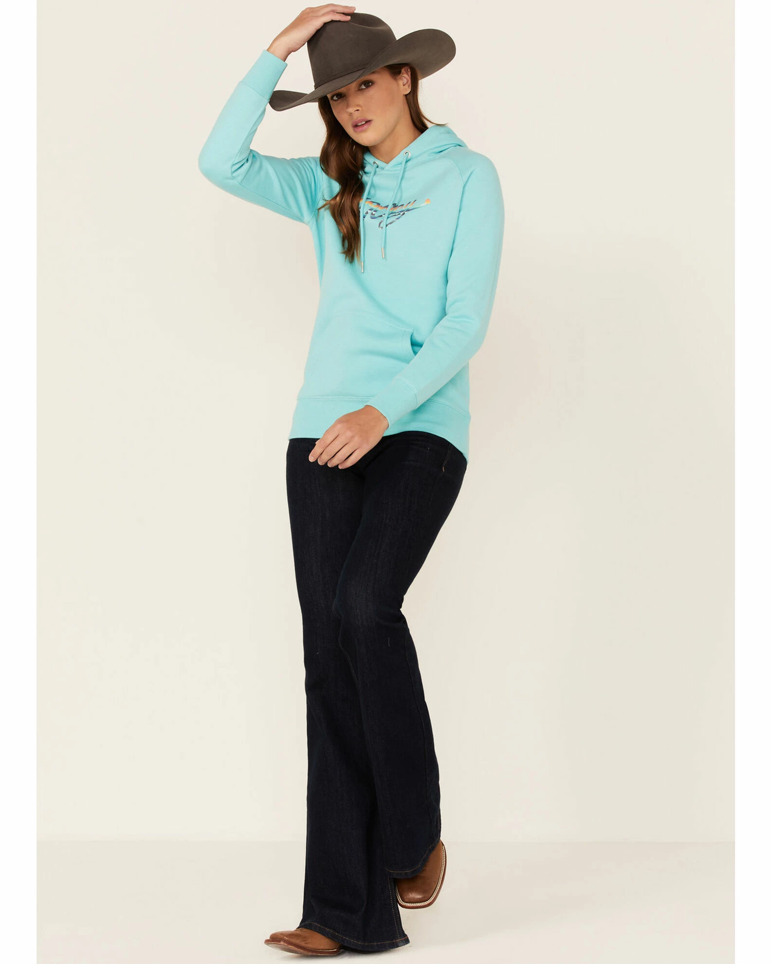 Hooey Women's Solid Serape Logo Pullover Sweatshirt Hoodie Teal 6 Hooey Women's Solid Serape Logo Pullover Sweatshirt Hoodie Teal - Image 4