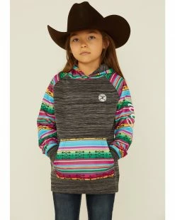 Hooey Youth Girls' Salado Southwestern Serape Stripe Print Hoodie Grey