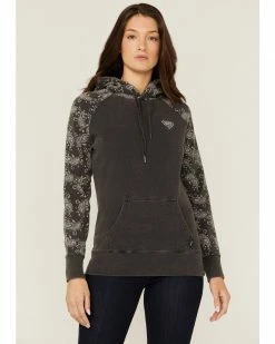 Hooey Women's Rope Like A Girl Bandana Print Pullover Hoodie Sweatshirt Charcoal