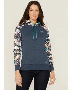 Hooey Women's Rope Like A Girl Southwestern Pullover Hoodie Sweatshirt Navy