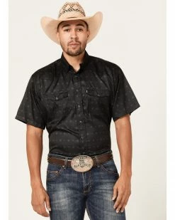 HOOey Men's Punchy Southwestern Print Habitat Sol Short Sleeve Snap Western Shirt  Black -Hooey Shop 2000363524 001 P1 1