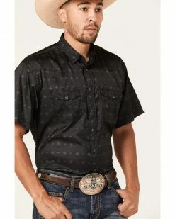 HOOey Men's Punchy Southwestern Print Habitat Sol Short Sleeve Snap Western Shirt  Black -Hooey Shop 2000363524 001 P3
