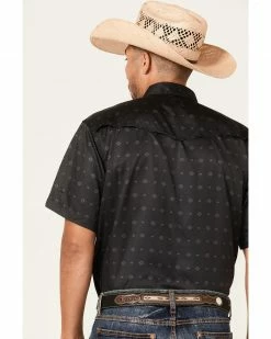 HOOey Men's Punchy Southwestern Print Habitat Sol Short Sleeve Snap Western Shirt  Black -Hooey Shop 2000363524 001 P4