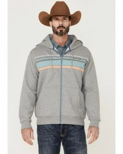 HOOey Men's Chest Stripe Light Grey Zip-Front Hooded Sweatshirt 