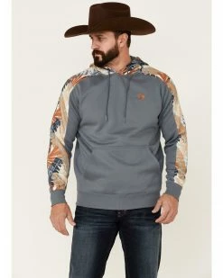 HOOey Men's Blue Palm Tree Print Sleeve Hooded Sweatshirt  -Hooey Shop 2000363528 400 P1 1