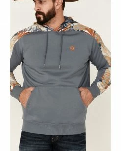 HOOey Men's Blue Palm Tree Print Sleeve Hooded Sweatshirt  -Hooey Shop 2000363528 400 P3