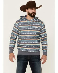 HOOey Men's Blue & Navy Southwestern Landscape All-Over Stripe Hooded Sweatshirt  Multi