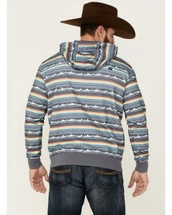 HOOey Men's Blue & Navy Southwestern Landscape All-Over Stripe Hooded Sweatshirt  Multi -Hooey Shop 2000363530 900 P4