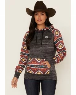 Hooey Women's Southwestern Contrast Print Summit Hoodie Charcoal