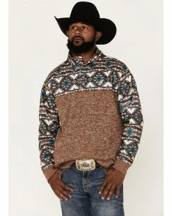 Hooey Men's Southwestern Print 1/4 Snap Pullover Sweatshirt Brown