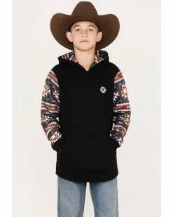Hooey Youth Boys' Summit Southwestern Print Logo Graphic Hooded Sweatshirt Black