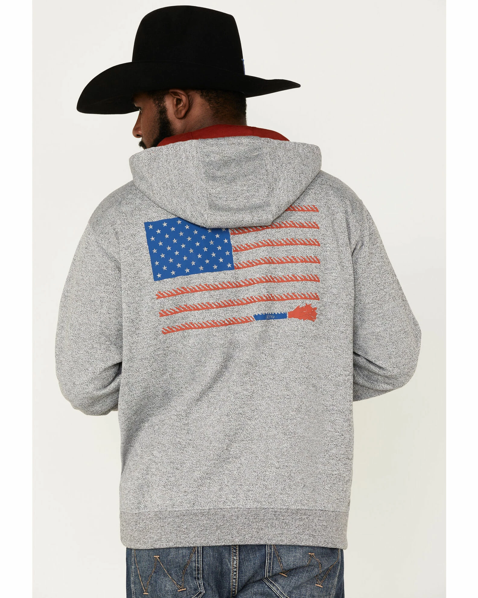 Hooey Men's Liberty Roper American Flag Hooded Sweatshirt Grey 6 Hooey Men's Liberty Roper American Flag Hooded Sweatshirt Grey - Image 4