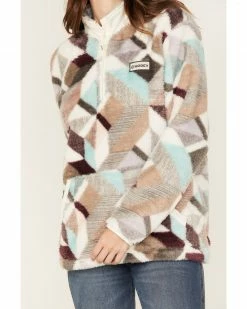 Hooey Women's Geo Print Quarter Zip Fleece Sweatshirt Cream -Hooey Shop 2000376311 110 P3