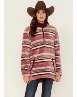 Hooey Women's Serape Stripe Print Quarter Zip Fleece Sweatshirt Pink