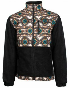 Hooey Boys' Southwestern Print Color Block Zip Softshell Jacket Charcoal